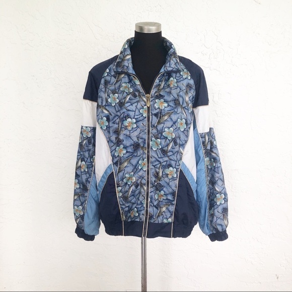 Vintage Jackets & Blazers - Vintage Nylon 1980’s 1990’s Floral Zip Up Jacket Coat Size Medium Retro Bomber